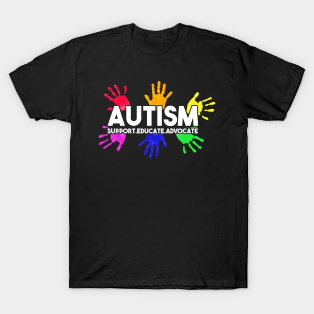 Autism Awareness Educate Love Support Advocate Hand Colorful T-Shirt by nhatvv